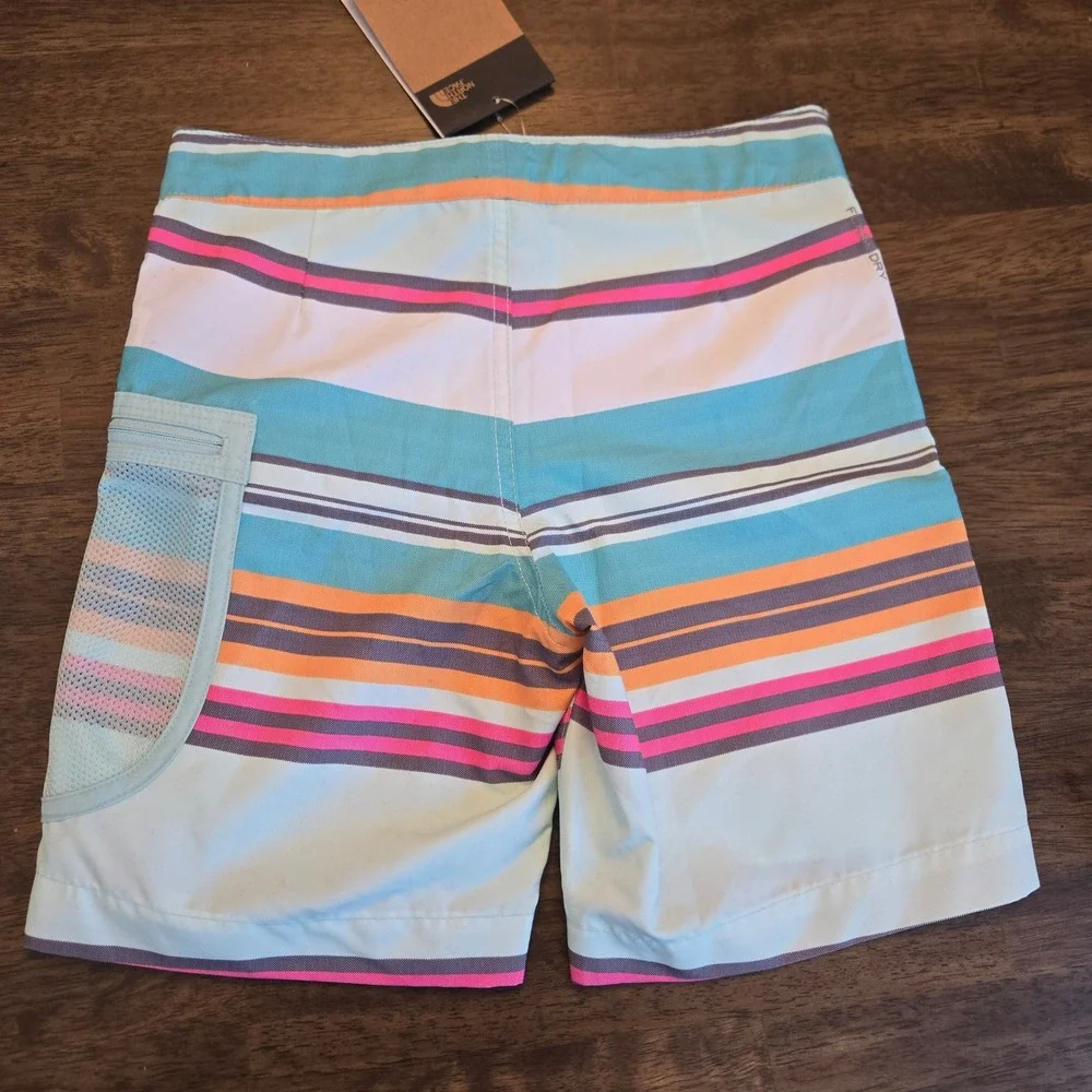 The North‎ Face Boys Striped Board Shorts Teal Orange Pink Size 7/8 NWT